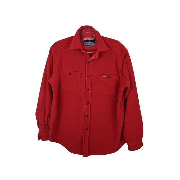 Polo Sport Ralph Lauren Fleece Shirt Jacket Red Med Button Front Pockets "FLAWS" - Picture 1 of 12